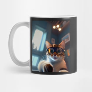 Adorable Kitten with Glasses - Modern Digital Art Mug